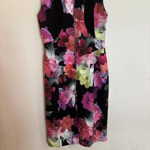 Nicole Miller New York Dress 8 Floral Pink Black Sleeveless Cocktail - Picture 2 of 7